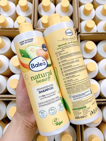 Dầu Gội Hữu Cơ Balea Natural Beauty - Phục Hồi Tóc Hư Tổn Với Bơ Xoài & Dầu Bơ - Vegan, Không Silicon, 400ml